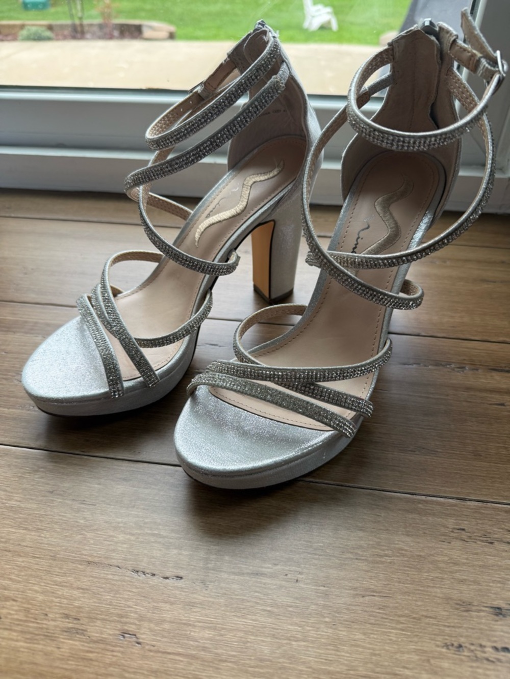 Nina Silver Glitter Strappy High Heel Sandals